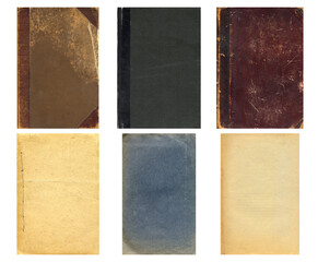 Paper and textile textures set. Blank retro pages and old book covers. Rough faded canvas surface. Perfect for background and vintage style design. Empty place for text.
