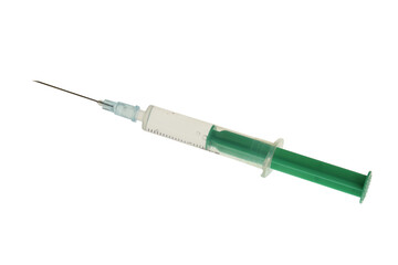 Fototapeta premium Plastic syringe with injection on a clean white clipping background.
