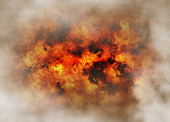 bright explosion fire burst with smoke