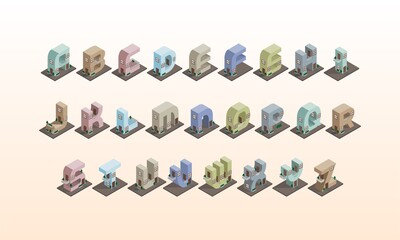 3D Isometric Building Alphabet