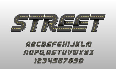 Simple road alphabet, font and number