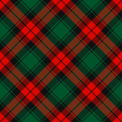 Christmas Red, Dark Green and Black Tartan Plaid Vector Seamless Pattern. Rustic Xmas Background. Traditional Scottish Woven Fabric. Lumberjack Shirt Flannel Textile. Pattern Tile Swatch Included. - obrazy, fototapety, plakaty