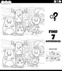 differences educational game with wild animals coloring book page