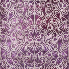 Luxury purple and tan damask seamless pattern. High quality illustration. Mysterious and luxurious grape and beige colored ornamental textured pattern swatch. Fancy and glamorous romantic design.