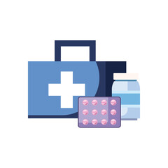 Obraz premium Cross inside kit medicine jar and pills flat style icon vector design