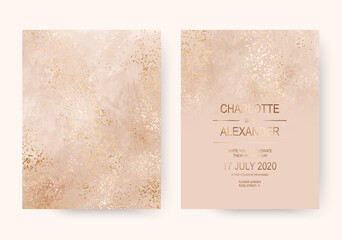 Luxury soft pink acrylic wedding invitation cards with gold foil dust.