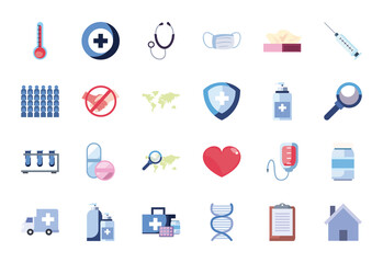 Covid 19 virus flat style icon set vector design