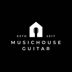 Fototapeta premium Guitar and house for Music and house Logo design