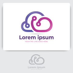 cloud tech logo design. data server cloud technology vector