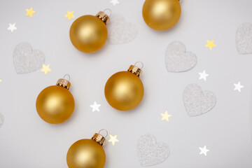 Fototapeta na wymiar christmas balls, golden decorations on white background.