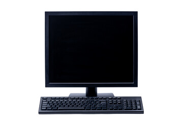 blank computer screen. desktop lcd monitor and keyboard isolated on a white background. computer hardware