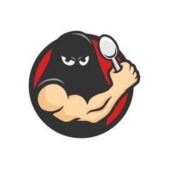executioner with spoon on his hands. logo mascot character. vector illustration.