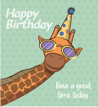 Happy Birthday.  Сard with a picture of a giraffe