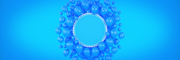 Horizontal banner with balloons and frame. 3d rendering
