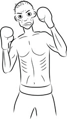Sickly boxer in fight stance 