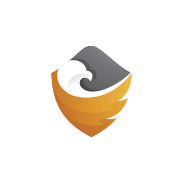 Bird Eagle Head Wing and Shield Emblem Logo Icon