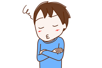 口をとんがらかしてうーんと考え込む少年
