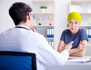 Cancer patient visiting doctor for medical consultation in clini