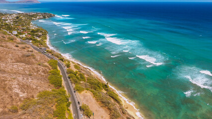 Fototapeta na wymiar Aerial photography of Kahala, Honolulu coastline, Oahu, Hawaii