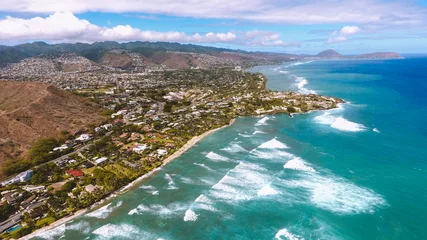 Fototapeten Aerial Kahala, is a neighborhood in Honolulu, Hawaii. Kahala contains a large concentration of luxury real estate and beachfront properties.  © youli