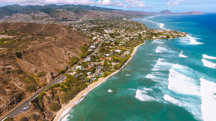 Aerial photography of Kahala, Honolulu coastline, Oahu, Hawaii