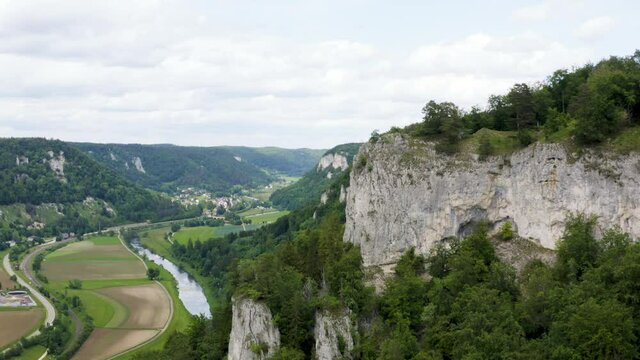 Aerial View of Limestone Formation to Danube River and Idyllic Valley