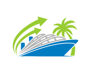 Cruise ship with traveling place arrow direction