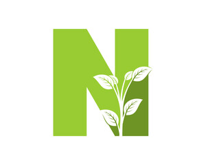 N Letter nature with plant tree