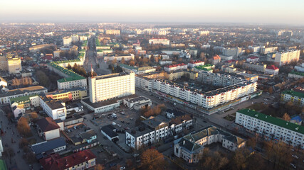 Fototapeta premium Panoramic aerial view of Baranovichi cityscape with buildings and streets, Belarus