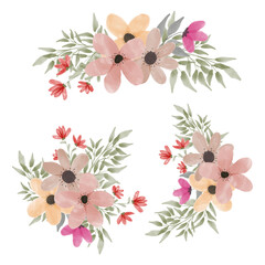 watercolor floral arrangement collection with petal flower