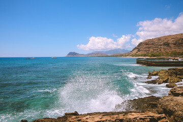 Waves hit the rocks, Kahe Point , West Oahu coastline, Hawaii