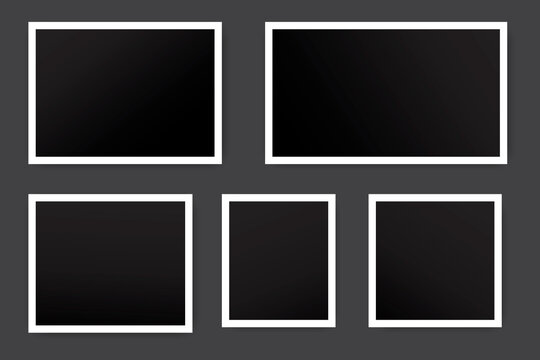 Vector illustration of blank vintage photos. Black squares in white frames. Retro shots for a photo album. Stock image. EPS 10.