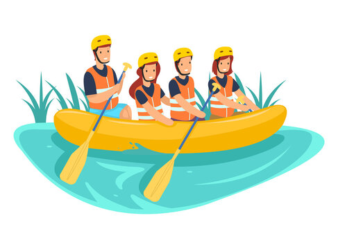 rafting team yellow boat water adventure clip art preview