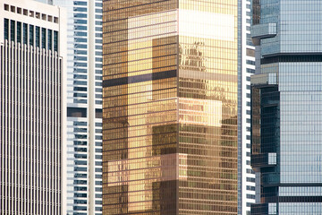 Franc sign on a skyscraper building. Business and financial