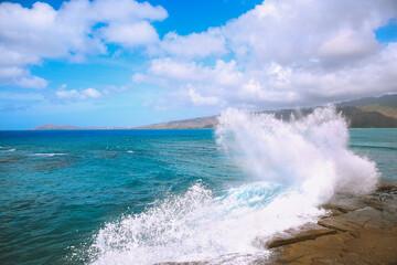 Waves hit the rocks, Oahu, Hawaii