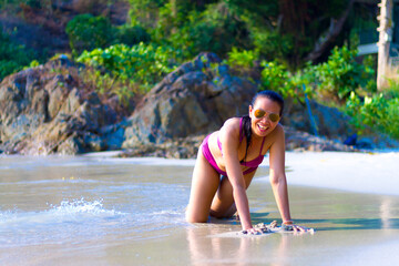 woman shape pretty in bikini relax on beach