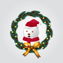 fir garland decoration with cute 3d snowman character for merry christmas and happy new year