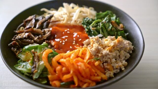 Bibimbap, Korean spicy salad with rice bowl - traditionally Korean food style