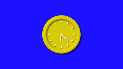 Amazing yellow color 3d wall clock isolated on blue background, Counting down 3d wall clock