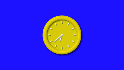 Amazing yellow color 3d wall clock isolated on blue background, Counting down 3d wall clock