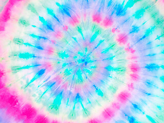 Neon spiral tie dye background. Blue winter spiral burst tie-dye backdrop wallpaper.  - 386553730