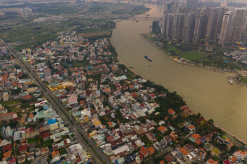 Obraz premium Top view of Ho Chi Minh City (Saigon) in the evening.