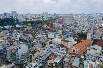 Fototapeta na wymiar Top view of Ho Chi Minh City (Saigon) in the evening.