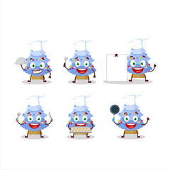 Cartoon character of blue christmas tree with various chef emoticons