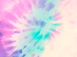 Swirl tie dye background. Hippie spiral tie-dye wallpaper backdrop. Tiedye in pastel pink and cyan. - 386555970