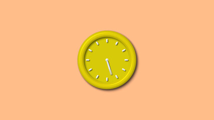 Amazing yellow color 3d wall clock isolated on brown light background, Counting down wall clock