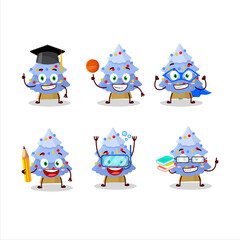 School student of blue christmas tree cartoon character with various expressions