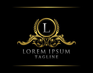 Luxury Boutique L Letter Logo. Luxury Badge Gold design for Boutique, Royalty, Letter Stamp,  Hotel, Heraldic, Jewelry, Restaurant, Wedding.