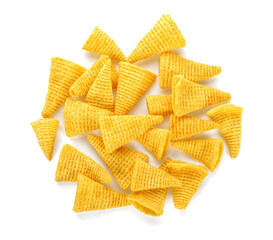 Crunchy corn snacks on a white background