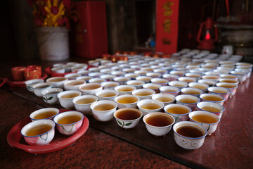 Tea offer for gods in Taoist temple
